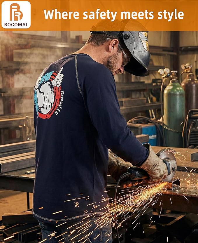 BOCOMAL FR Shirts Heather Series 6oz Flame Resistant T Shirt NFPA2112 CAT2 Fire Retardant Crew Work Shirt