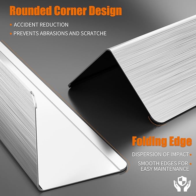 96x2x2 Inch 304 Stainless Steel Wall Corner Guards (10-Pack) Heavy Duty Rounded Corner Protector, Smooth Folded Edge Design for Wall Protection 90° Angle Metal Edge Guard