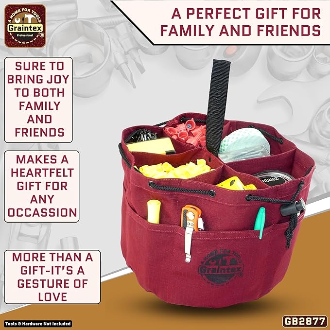 Graintex 18 Pockets Grab Bag Rip-stop Canvas Drawstring Closure, Small Part Organizer Pouch, Small Tools, Screws, Parts, Parachute Tool Bag for Efficient Storage - Burgundy