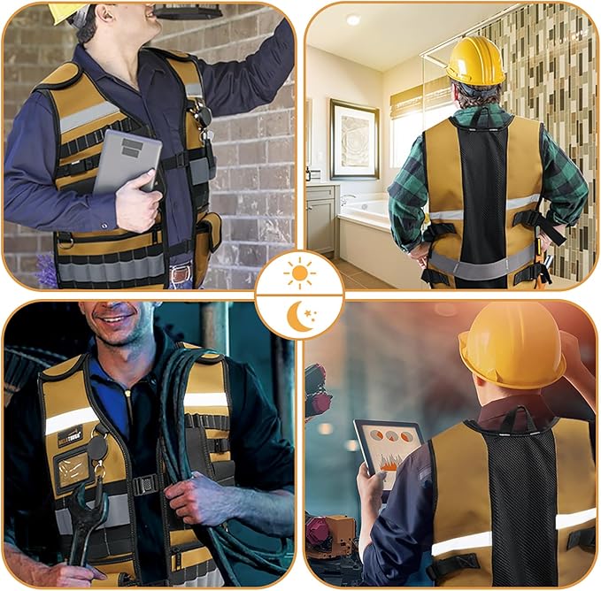 MELOTOUGH Tool Vest Safety Work Vest with Adjustable Straps,Removable Phone Holder for Electrician,Construction,Carpenters