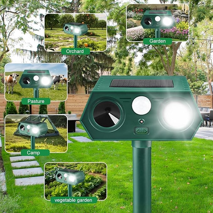2025 Solar Animal Repellent,Upgraded Ultrasonic Cat Repellent Outdoor,Waterproof Deer Deterrent for Bird Dog Skunk,Squirrels Deterrent with Motion Detection Flash Lights for Farm Patio (2 Pack)