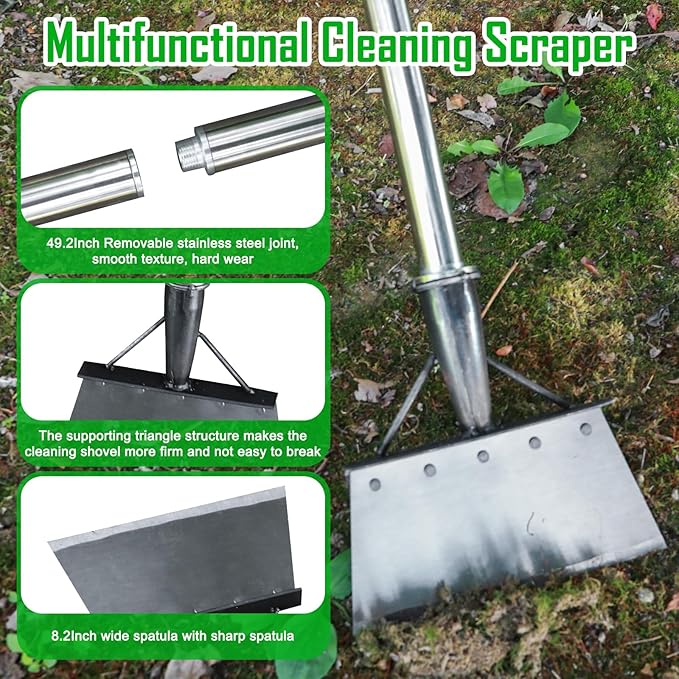 56.4" Metal Snow Shovel for Walkway, Multifunctional Garden Shovel for Sidewalk Scraping, Weeding, Digging, Snow Removal