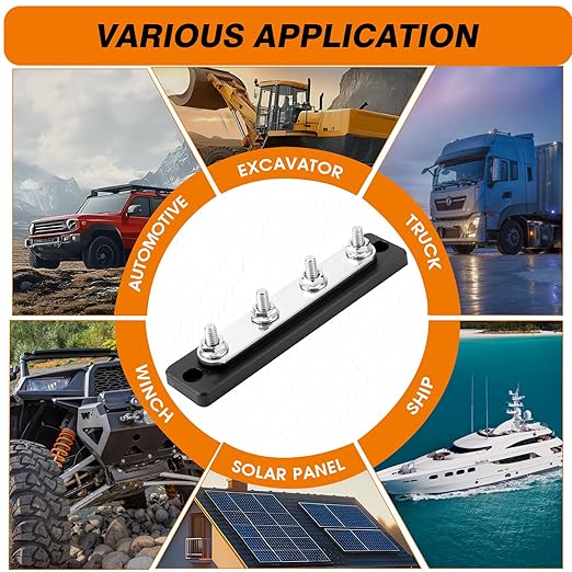 Common Busbar Power Distribution Block Battery Terminal Block for Car & Marine Applications 1/4" M6 150A with Dustproof Cover CBB (4 Poles)