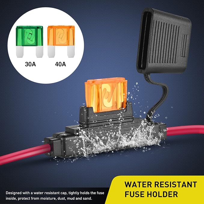 Nilight 2PCS Inline Maxi Fuses Holder 10 Gauge AWG Tin Plated Copper 12V Holder 30A 40A Maxi APX IP67 Waterproof Maximum 60A Fuse Link for Car Truck Marine Boat