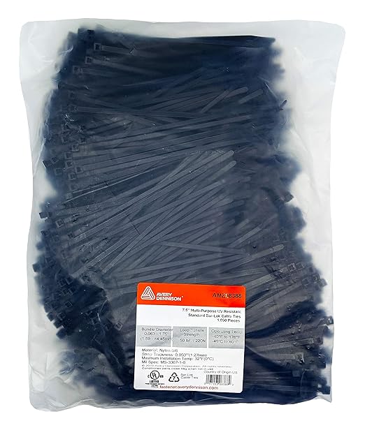 Bar Lok 7.5” Zip Ties – 1000 Pieces, Black – Made in America – Weather, UV & Impact Resistant Plastic Cable Ties for Binding Bundling & Organizing Wire Cable & More – Indoor & Outdoor (7.5", 1000ct)