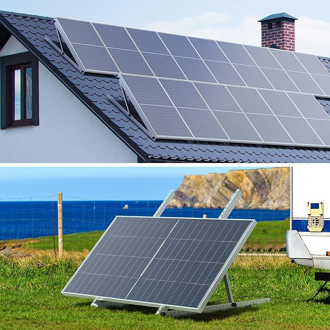 41in Adjustable Solar Panel Mount Brackets with Foldable Tilt Legs, Aluminum Mounting Stand for 100W-400W Panels, Roof, RV, Boat, Off-Grid Systems (1 Set)