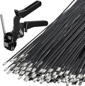 200PCS Heavy-Duty Metal Zip Ties with Cable Tie Gun for Fastening and Cutting, 11.8 Inch UV-Resistant Black Stainless Steel Ties for Fence, Pipe, Exhaust, Vehicle & Farm Use