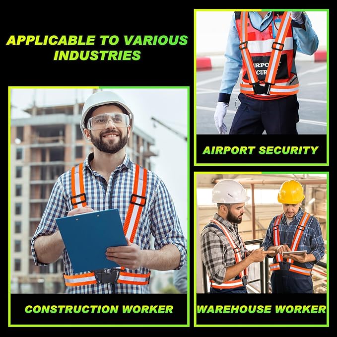 Hercicy 20 Pcs Reflective Vest High Visibility Safety Vests, Adjustable Running Gear Straps Lightweight Reflector for Construction (Orange)