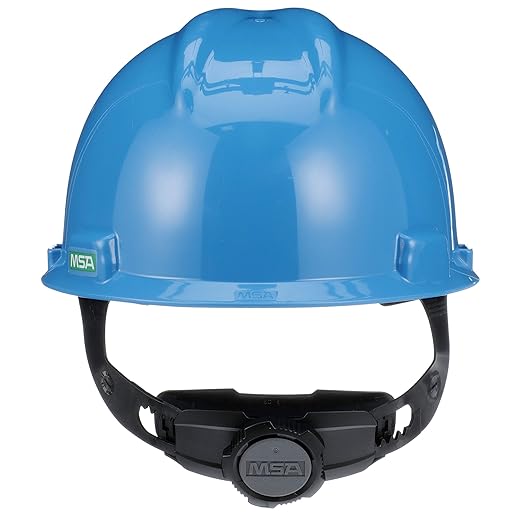 MSA 475359 V-Gard Cap Style Safety Hard Hat With Fas-Trac III Ratchet Suspension | Polyethylene Shell, Superior Impact Protection, Self Adjusting Crown Straps - Standard Size in Blue
