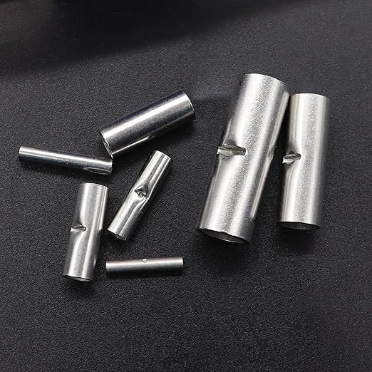 mankk 284PCS Non Insulated Butt Connectors Kit 26-6 Gauge Tinned Red Copper Butt Connector Uninsulated Butt Connector Wire Crimp Connectors for Electrical Appliances Cars Boats etc