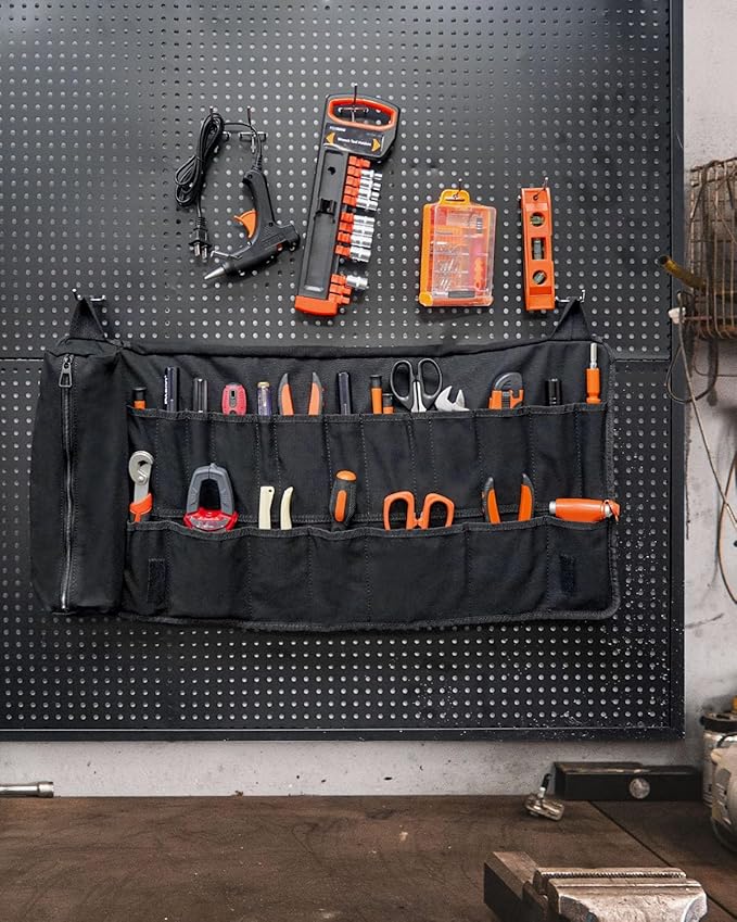 Tool Roll, Heavy Duty Tool Roll Bag Organizer, Roll Up Tool Pouch with 20 + 1 Pocket, Gifts for Men Father Dad Mechanic, Black