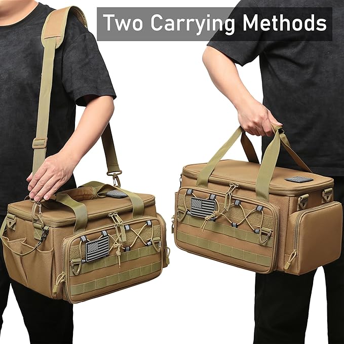 15-Inch Tool Bag Multi-purpose Tool Organizer Bag For Men with Shoulder Strap, Tactical Range Bag Work Tote for Repairman, Carpenters, Handymen (Khaki)