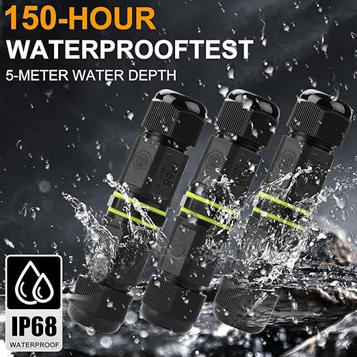 IP68 Waterproof Junction Box Outdoor 2way 3Pin (AC450v,17.5A) M18 Wire Range(5-10mm) Electrical Cable Connector,Suitable for Repair and Extend Power Cables,UL（3Pack）