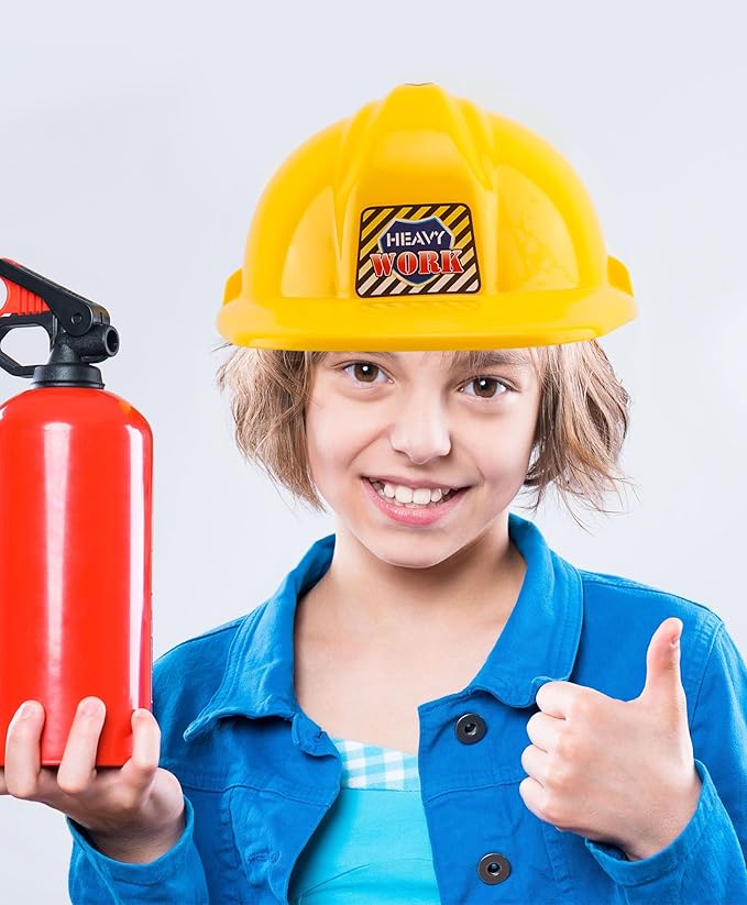 2 Pack Child Construction Hats Plastic Construction Worker Helmet Yellow Hard Hat for Kids Boys Girls Engineer Building Theme Party Dress Up