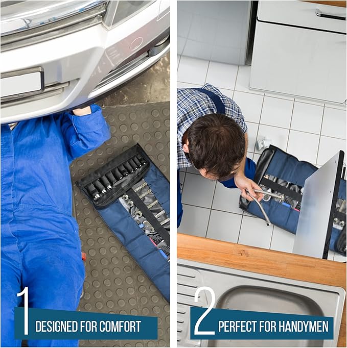 32 Pocket Tool Roll Organizer - Wrench Organizer & Tool Pouch - Wrench Roll Includes Pouches for 10 Sockets - Roll Up Tool Bag for Electrician, HVAC, Plumber, Carpenter or Mechanic - From Rugged Tool