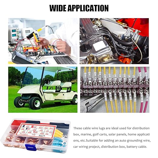 Twidec/110PCS Battery Cable Ends AWG 2 4 6 8 10 12 14 16 Gauge Copper Cable Wire Lugs,Ring Terminals Connectors,Copper Ring Terminals with Heat Shrink N-067-110PCS