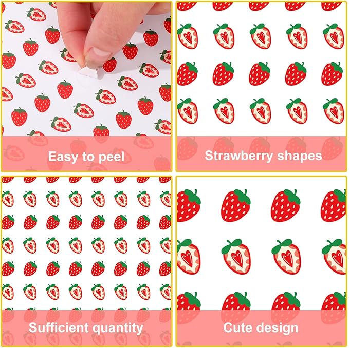 JarThenaAMCS 2400Pcs Mini Strawberry Sticker Red Fruit Paper Decal Cute Self-Adhesive Sticker for Planner Reward Envelope Scrapbook DIY Supplies, 0.5 in