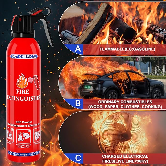 6 Pack ABC Dry Chemical Fire Extinguisher - Portable Fire Spray with Mounting Bracket for Home Kitchen Car Boat RV & Business - Compact Non-Toxic Safety Device