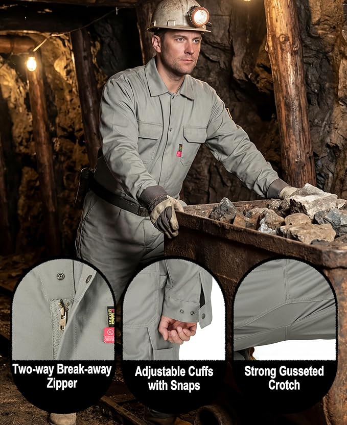 BOCOMAL FR Coveralls Men 7.5oz Cotton Twill Flame Resistant Fire Retardant Work Coverall NFPA 2112 HRC2
