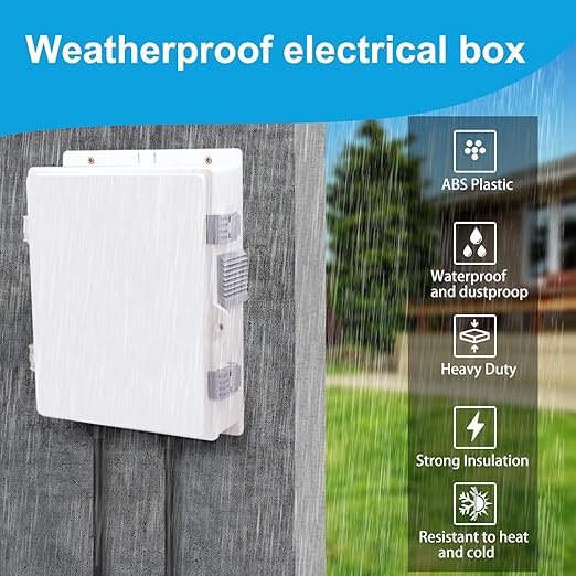 Electrical Junction Box, Outdoor Water Resistant Nema Enclosure, Ventilated ABS Plastic WiFi Project Box with Internal Mounting Panel & Hinged Cover 13" Lx 9.2" Wx 3.7" H