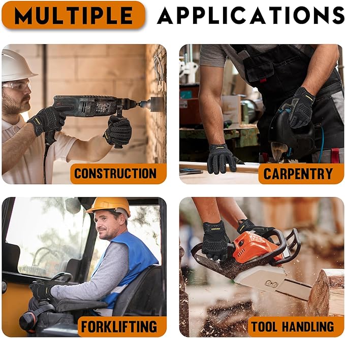 HANDLANDY Mens Work Gloves Touch screen, Utility Mechanic Gloves, Flexible Breathable Fit- Padded Knuckles & Palm