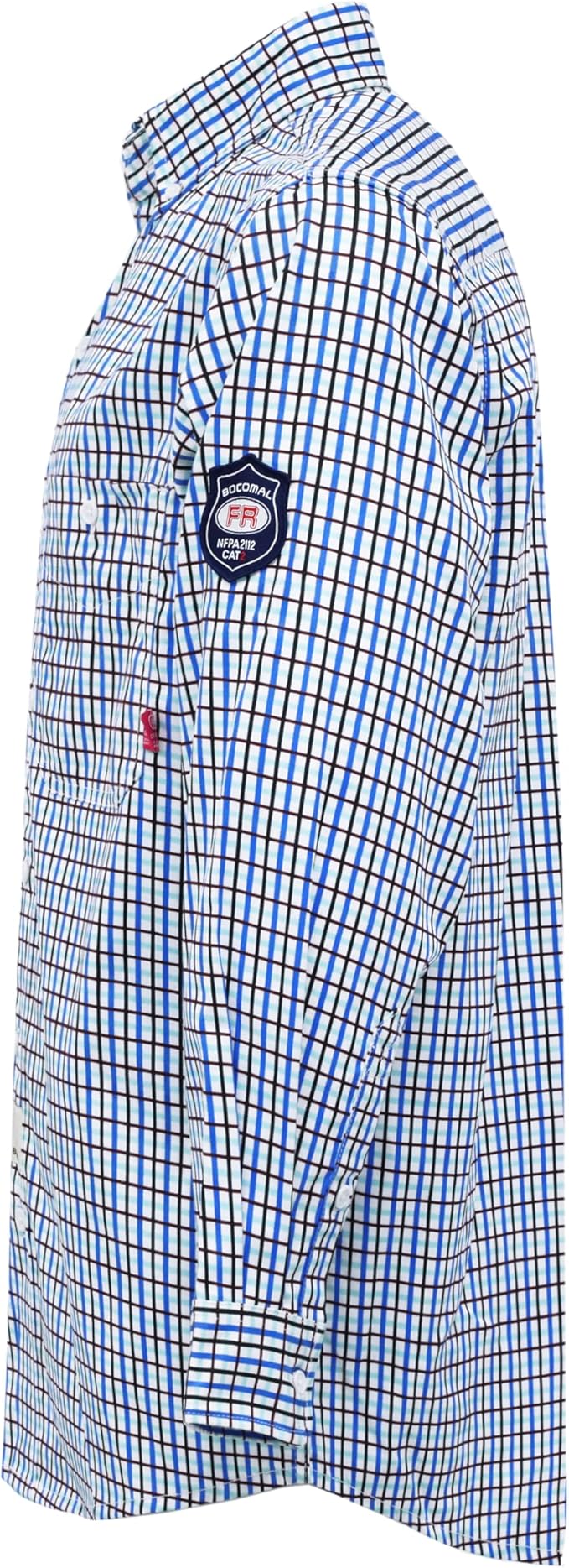 BOCOMAL FR Shirts for Men Printed Plaid Flame Resistant Clothing 6.5oz Cotton Button Up Welding Shirts NFPA2112 CAT2
