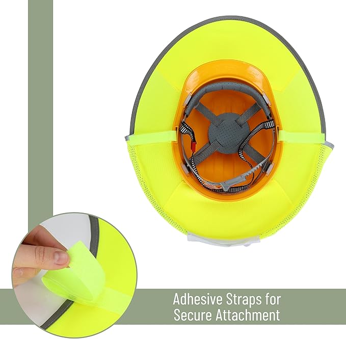 UNCO Industrial Hard Hat Sun Shield, 3 Pack, Yellow, Mesh Sunshade, Reflective, Snap Closure, Hard Hat Accessory