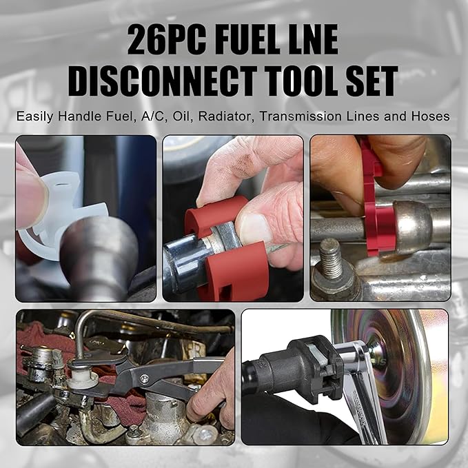 SGT Master Quick Disconnect Tool Set,26pc Fuel Line Disconnect Tool Set for A/C Fuel & Transmission Systems,Line Disconnect Tool Kit for Mechanics Compatible with Ford Chevy GM More