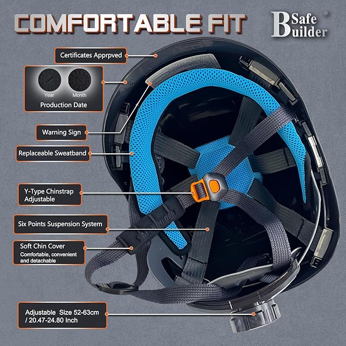 Safety Helmet Hard Hats Construction Head Protection 6-Point Suspension Lightweight Work Outdoor,Industrial ANSI Approved