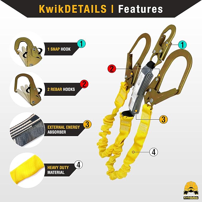 KwikSafety - Charlotte, NC - Python [KIT] Safety Lanyard + Safety Harness & Anchor/OSHA ANSI Fall Protection External Shock Absorber Construction Arborist Roofing Snap Rebar Hook Connector