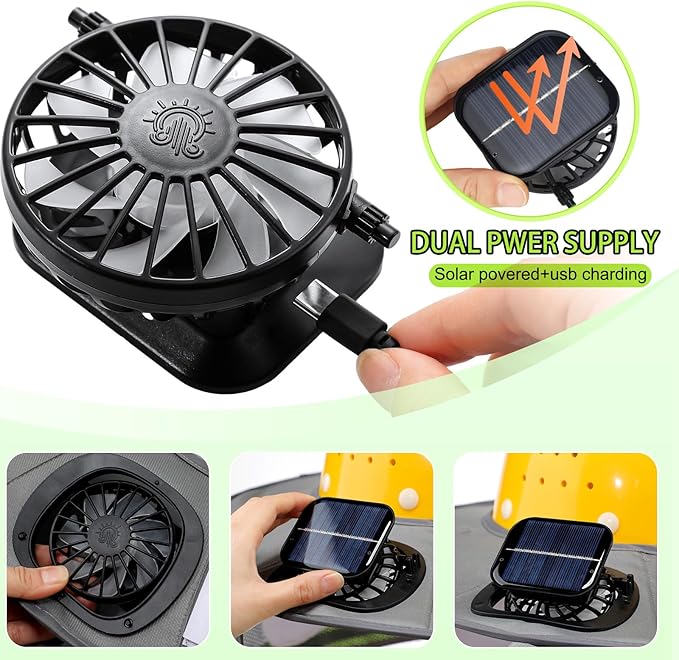 1 Set Sun Hard Hat Shade Full Brim Hard Hat Sun Visor with Solar Fans and Neck Sunshade Cover UV Reflective Strap Arm Sleeves Summer Protection Accessories