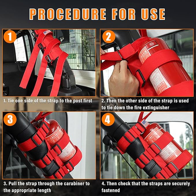 Ziciner Fire Extinguisher Holder 2.5-3LB Adjustable Roll Bar, American Flag Pattern Extinguishers Strap Bartact, Universal Car Accessories for Cars, SUVs, Trucks, and More (Red)