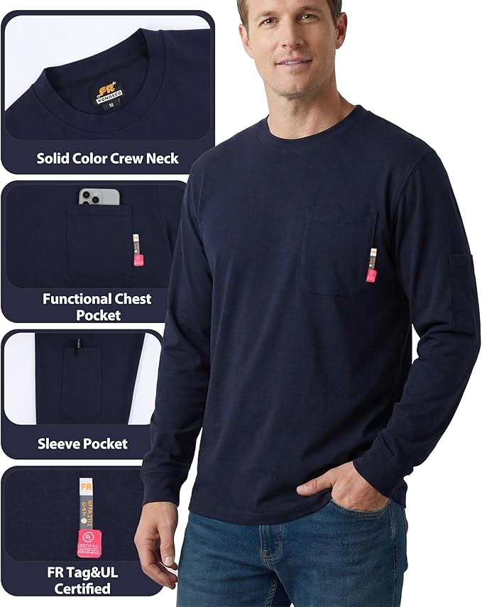 KONRECO FR Shirts for Men Crewneck 6oz Jersey Lightweight Flame Resistant Work T Shirt NFPA2112 CAT2