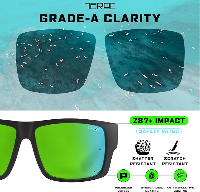 TOROE Z87+ Polarized Safety Sunglasses Matte Black TR90 Frame, ANSI Rated Lens