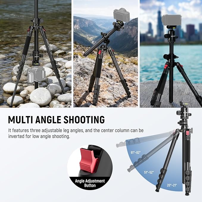 NEEWER Basics 64.5" Horizontal Overhead Tripod with Ball Head/Cell Phone Holder Compatible with iPhone Video Recording, Aluminum Travel Stand Camera Monopod, 360° Pan 180° Tilt 22lb/10kg Load, TP66
