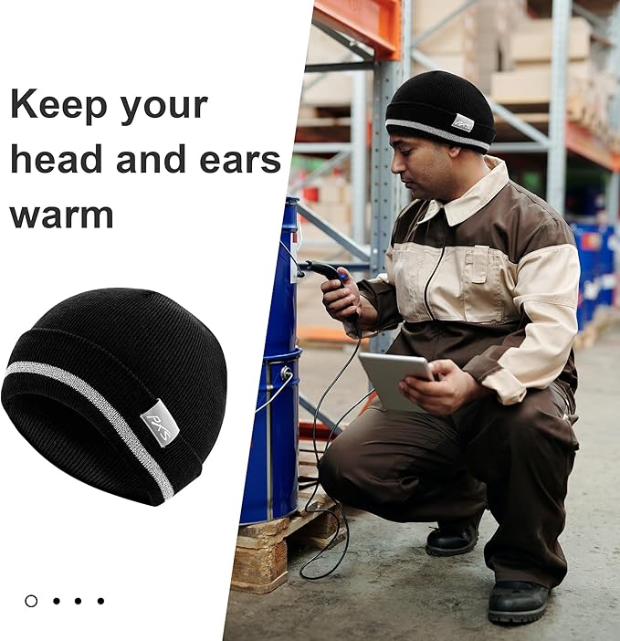 ProtectX High Visibility Safety Beanie, 360-Degree Reflective Comfortable Knit Beanie Headcover Hat, Warming Cap for Work