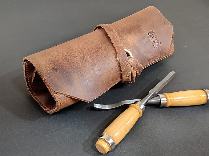 Leather Tool Roll Up Pouch - Leather Tool Wrench Roll/Chisel Bag by Rustic Town