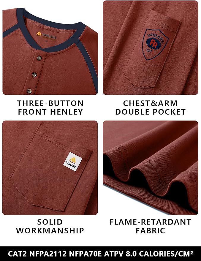 FR Shirts for Men Flame Resistant Shirts 6.5oz Light Weight Long Sleeve Fire Retardant Shirts CAT2/HRC2
