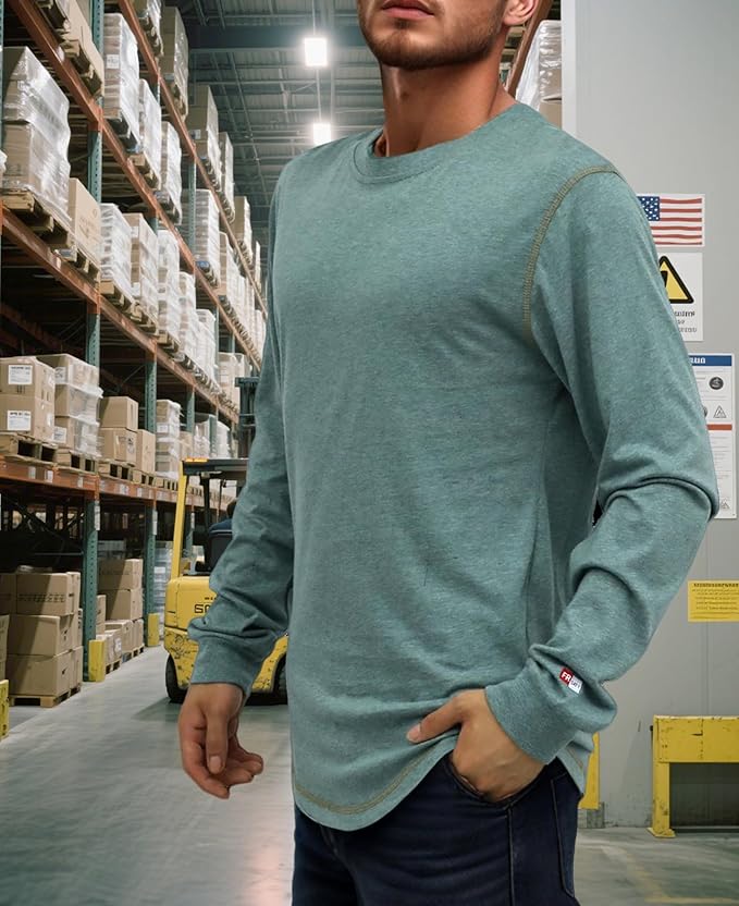 TICOMELA FR Shirts for Men 4oz Lightweight Flame Resistant Crewneck T-Shirts 100% Cotton Fire Retardant Henley Shirts
