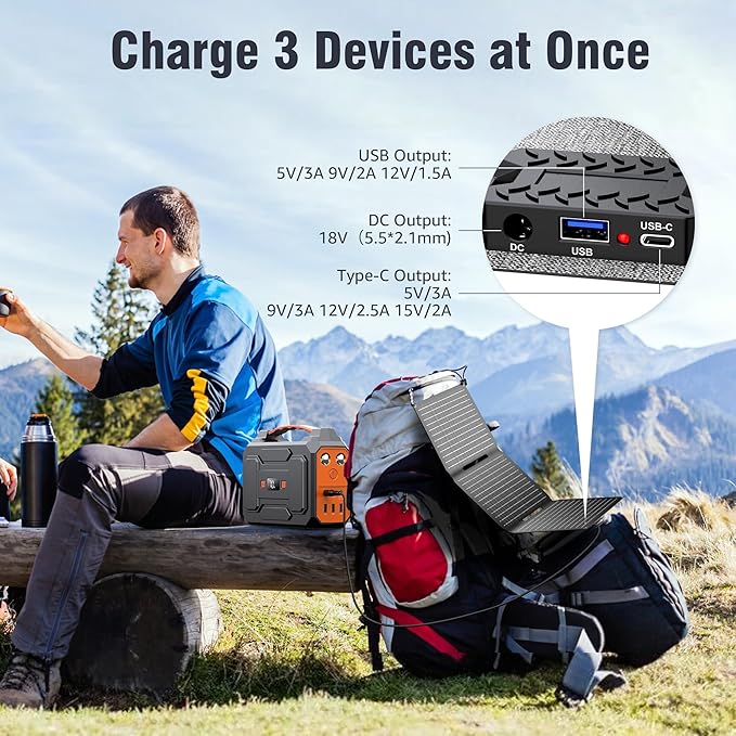 Portable Solar Panel Charger 30W, Foldable Solar Panel Kit with DC/USB C/USB A Output for Power Bank Station Phone Tablet, High Efficiency Waterproof Solar Panel for Camping RV Van Backpacking