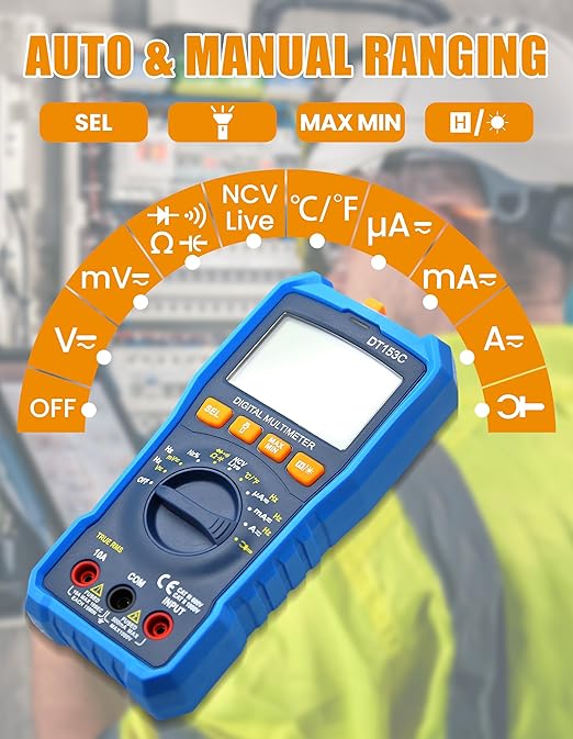Digital Multimeter Tester Portable Multimeter with Backlight Multi Testers with Electric Torch Function Smart Multi Meter for Electrical Applications Measures Voltage and More (Model DT153C)