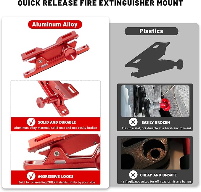 Quick Release Fire Extinguisher Mount - Aluminum Adjustable UTV Roll Bar Fire Extinguisher Holder Mounting Bracket Compatible with Jeep Wrangler TJ JK JL JKU Polaris RZR Ranger Can-Am X3, Red