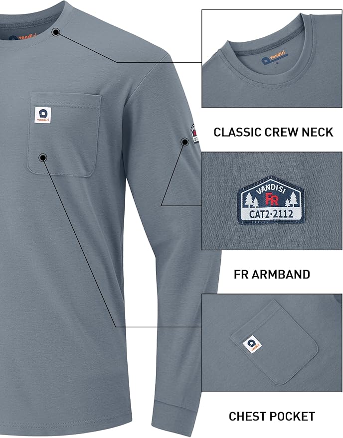 FR Shirts for Men 6.5oz Lightweight Fire Resistant Shirts for Men Long Sleeve NFPA2112/CAT2
