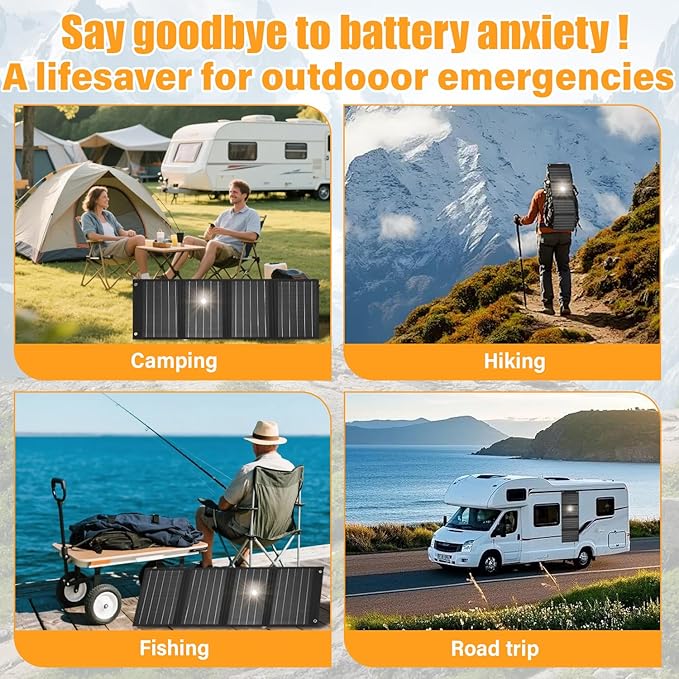 2026Upgrade 40W Foldable Solar Panel Charger,25% High Efficiency Portable N Type Cell,USB-C/USB-A/DC12V MPPT Fast Charging, IP67 Waterproof Lightweight Solar Charger for Outdoor Travel Emergency