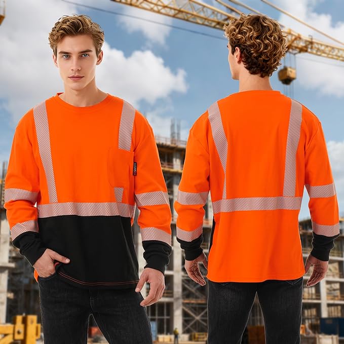 FR Shirts for Men 6 oz Hi Vis Fire Resistant Flame Resistant Long Sleeve Shirts High Visibility Cotton Welding Shirt CAT2