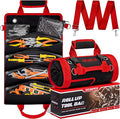 Roll Up Tool Bag, Heavy Duty See-Through Tool Roll Organizer with 2 Detachable Pouches, Portable Mechanic & Motorcycle Tool Bag, Birthday & Father’s Day Gift, Red