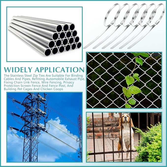 LEIFIDE 500 Pcs Metal Zip Ties 304 Stainless Steel Zip Ties Heavy Duty Self Locking 220 Pound Tensile Strength Cable Suitable for Exhaust Wrapping Fence Outdoor Workshop Canopy(5.9 Inch)