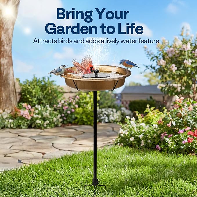 VIVOHOME Oval Bird Bath with Solar Fountain for Outside, Weather-Resistant ABS Birdbath Bowl with Solar Powered Pump, Metal Ground Stake for Outdoor, Garden, 1.3 Gallons, Copper