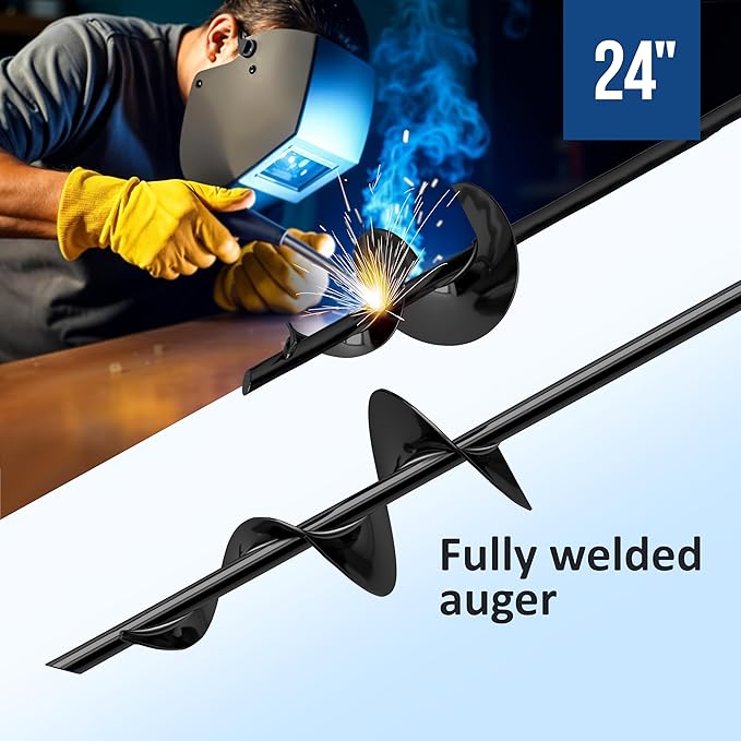 24 inch Ground Anchors Heavy Duty Screw in - Kit of 4 Fully Welded Earth Anchors - Long Spiral Tie Down Stakes for Swing Set Shed Trampoline Canopy Tree Tent - High Wind Anchor - Sand Auger Stake