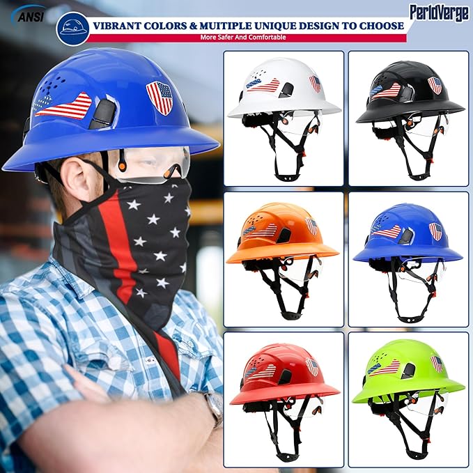 Full Brim Hard Hats Construction OSHA Approved with Visor-Vented Hard Hat with Neck Gaiter with Ear Loops,Safety Hard Hats for Men with Chin Strap ANSI Z89.1 Type 1 Class C,6-pt Suspension